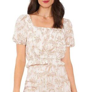 NWT 1.State Womens Printed Rayon Cropped Blouse White Etched Palm Size S and L